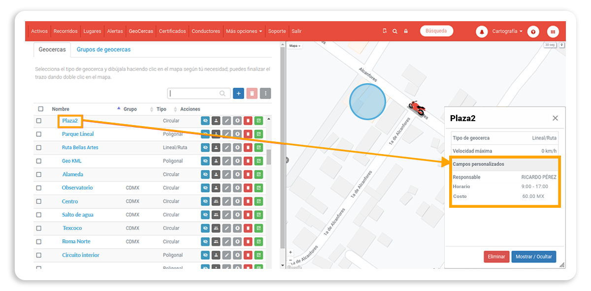 Campos personalizados en Geocercas